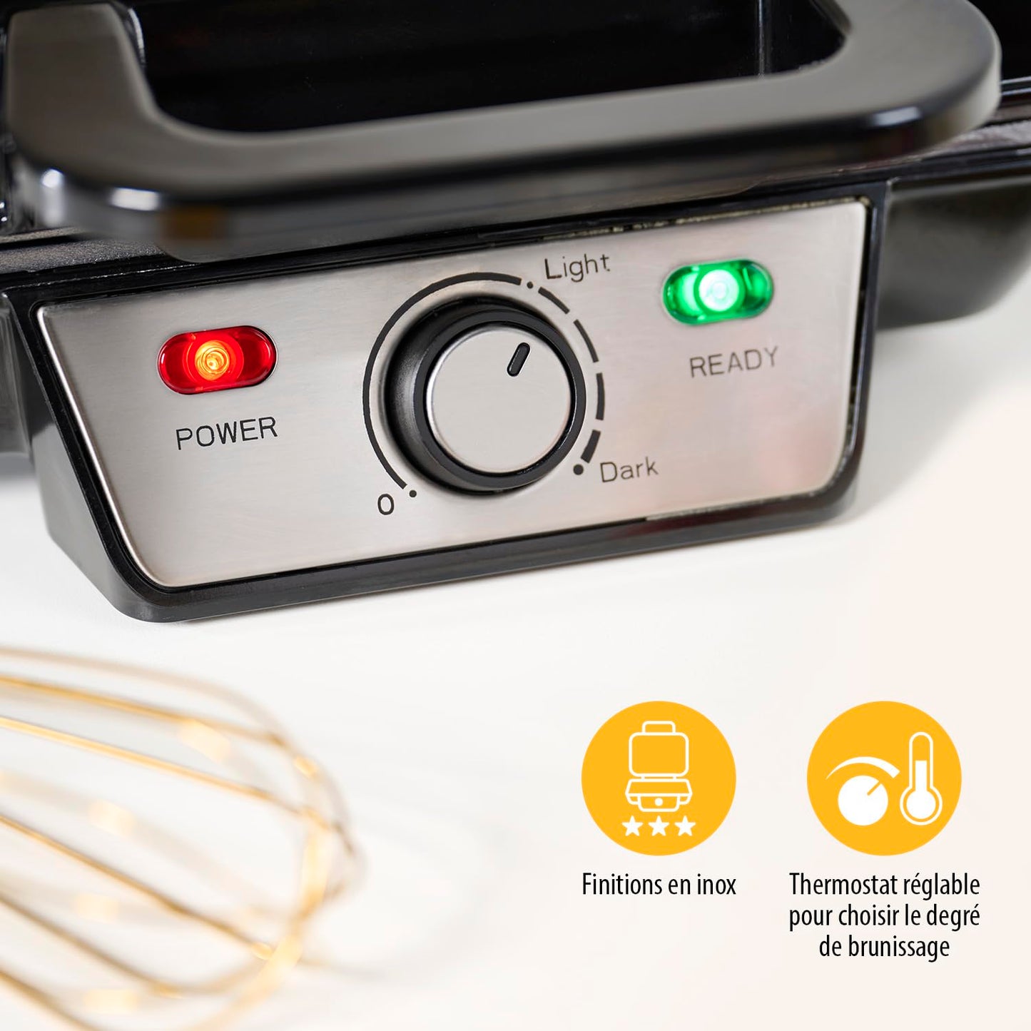 Tristar gaufrier Noir, Acier Inoxydable - 2 gaufres - 1 000 W - WF-2195