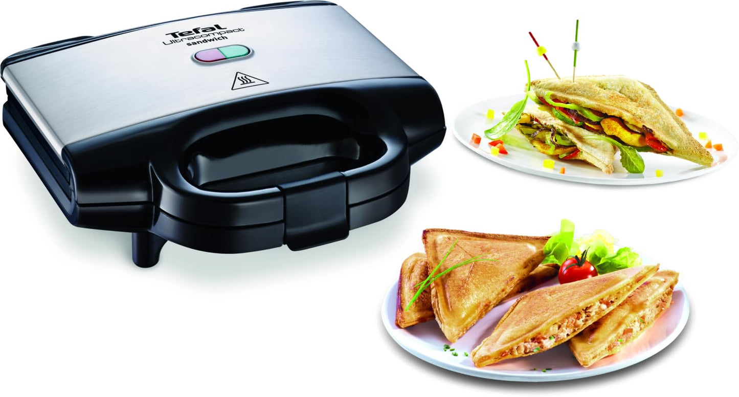 Tefal Appareil à croque-monsieur, Rapide et puissant, Rangement facile, Revêtement antiadhésif, Verrouillage pour plus de sécurité, Poignée thermorésistante, Ultracompact SM155212