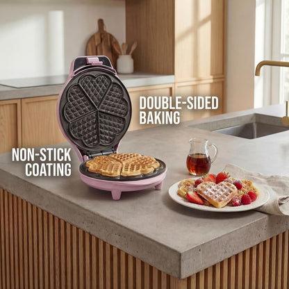 Bestron Gaufrier pour Gaufres Classiques en Forme de Cœur, Gaufrier avec Revêtement Anti-Adhésif pour Gaufres en Forme de Cœur, Design Rétro, 700 Watts, Couleur: Rose