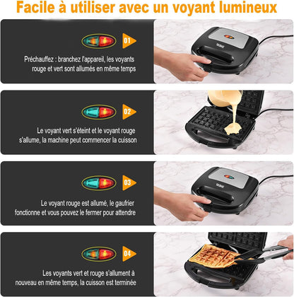 YASHE Appareil à gaufre, 750W Gaufrier Electrique, Machine a Gaufre pour 2 Gaufres, Plaques Antiadhésives, Température Automatique, Lumière De Cuisson