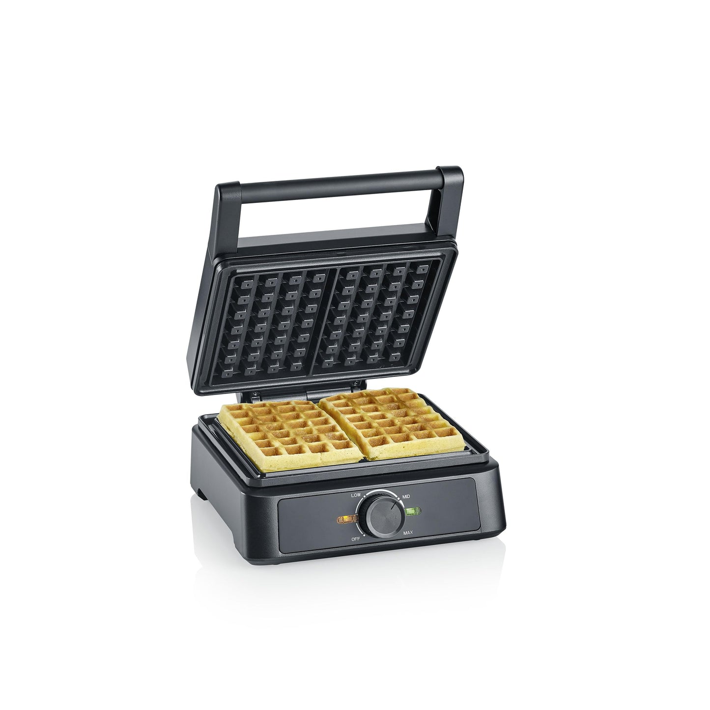 SEVERIN Gaufrier 1 600 W, Appareil à gaufres au revêtement antiadhésif pour gaufres belges moelleuses et croustillantes, Machine à gaufre sans PFAS au design compact, Noir, WA 2130
