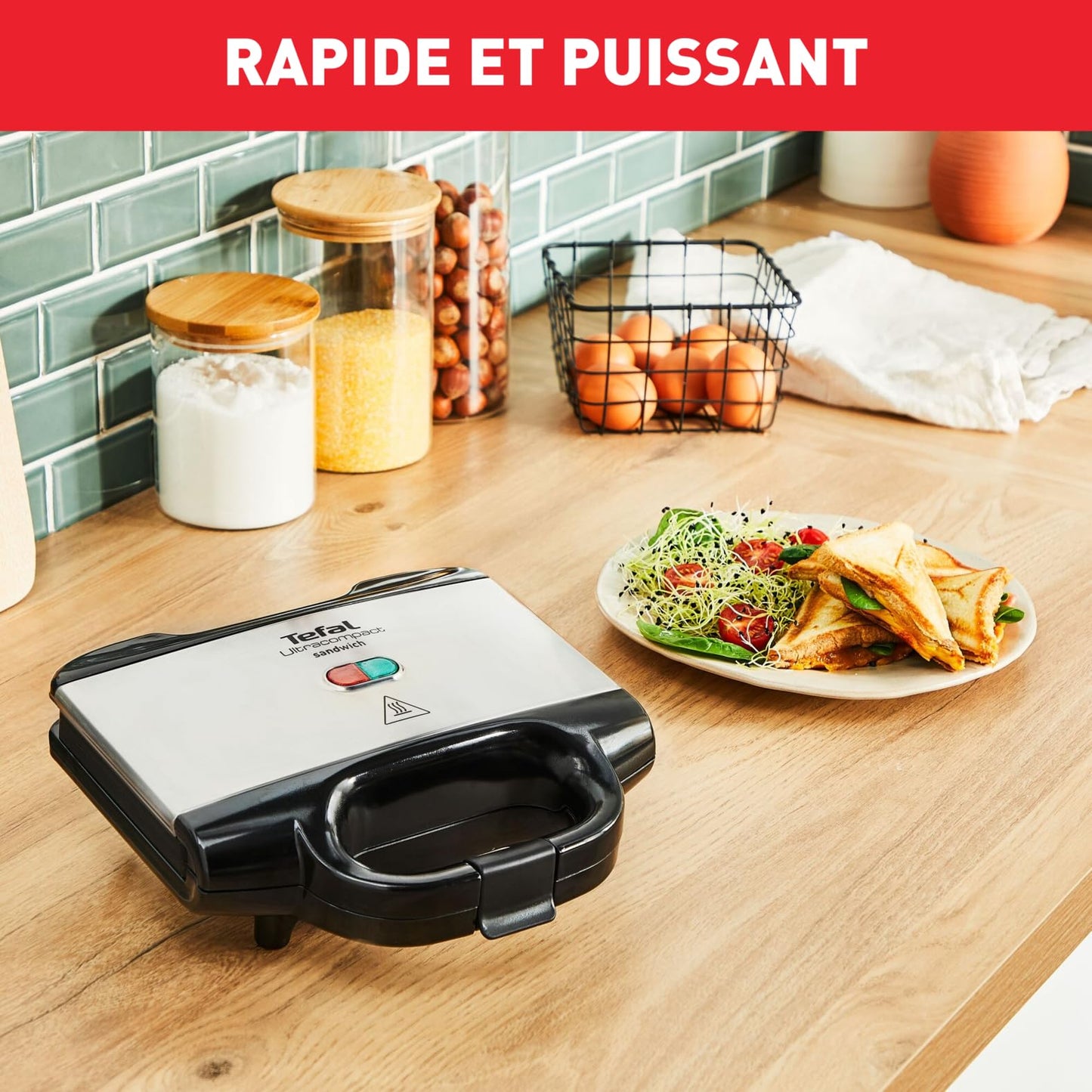 Tefal Appareil à croque-monsieur, Rapide et puissant, Rangement facile, Revêtement antiadhésif, Verrouillage pour plus de sécurité, Poignée thermorésistante, Ultracompact SM155212