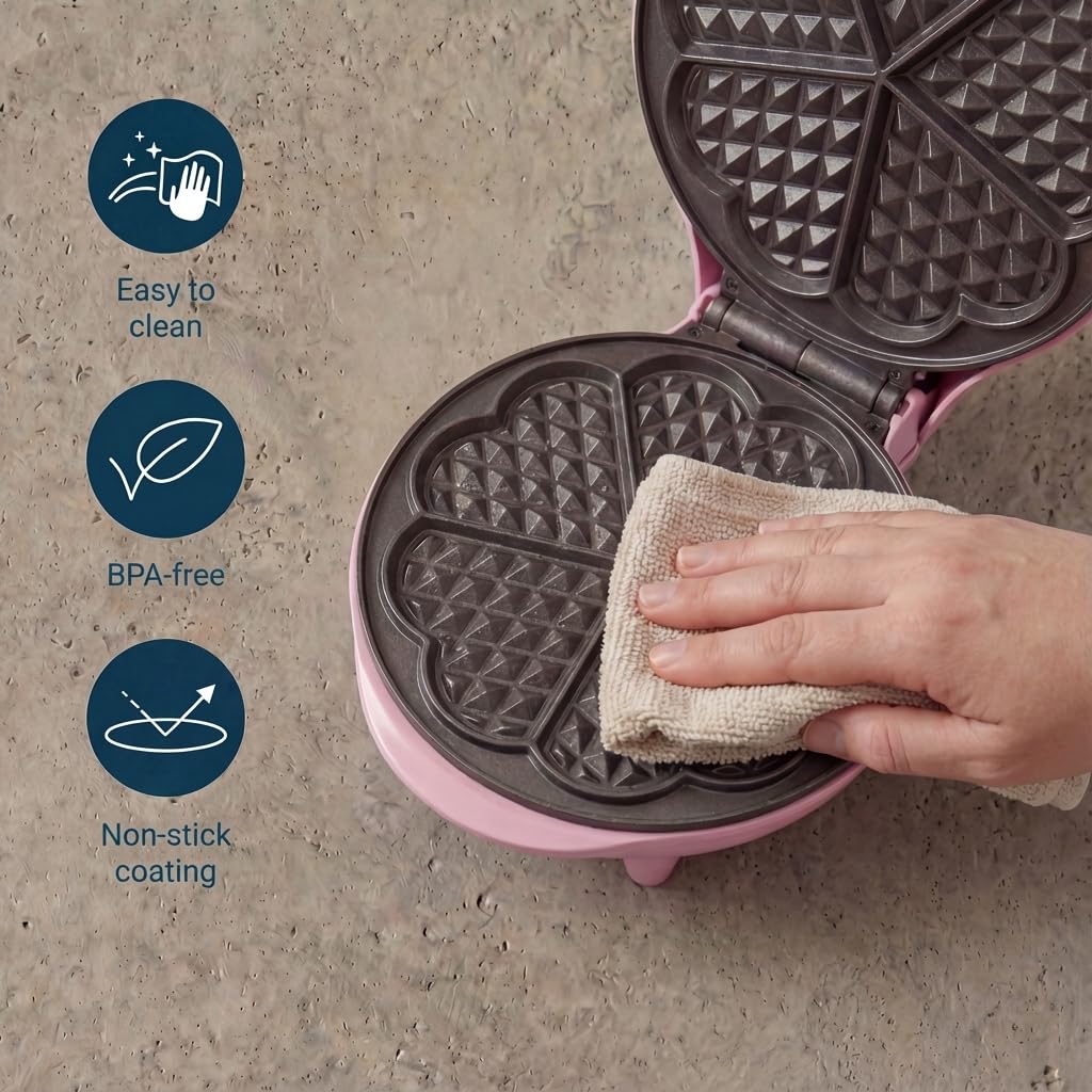 Bestron Gaufrier pour Gaufres Classiques en Forme de Cœur, Gaufrier avec Revêtement Anti-Adhésif pour Gaufres en Forme de Cœur, Design Rétro, 700 Watts, Couleur: Rose