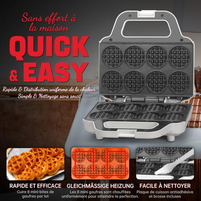 SugarWhisk Mini Waffle Maker, fer à gaufres pour enfants, fait des petites gaufres de 8 x 5cm, petit gaufrier, compact et facile à utiliser, surface antiadhésive, recette incluse, blanc