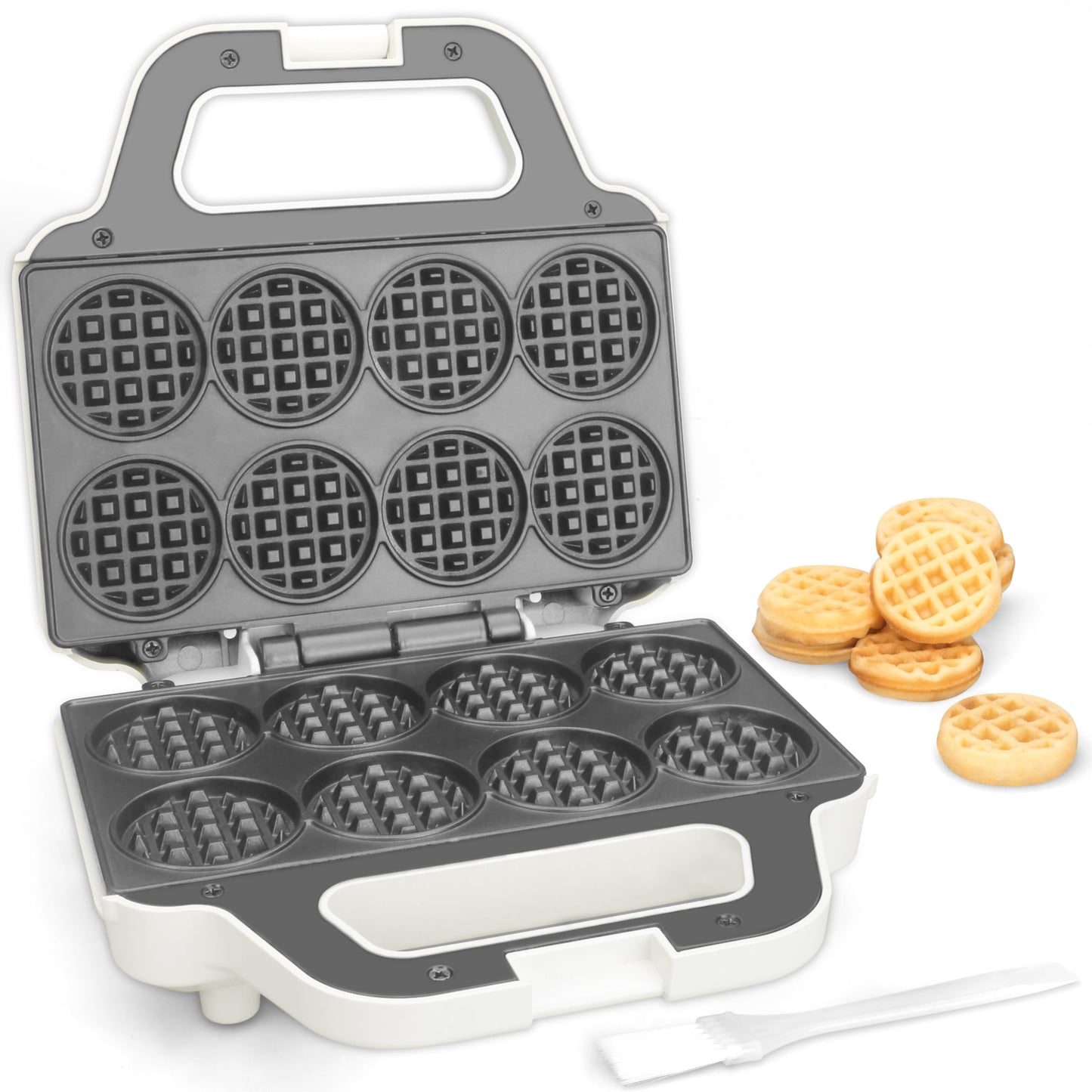 SugarWhisk Mini Waffle Maker, fer à gaufres pour enfants, fait des petites gaufres de 8 x 5cm, petit gaufrier, compact et facile à utiliser, surface antiadhésive, recette incluse, blanc