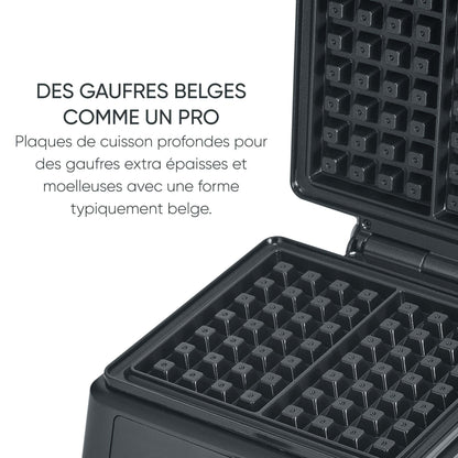 SEVERIN Gaufrier 1 600 W, Appareil à gaufres au revêtement antiadhésif pour gaufres belges moelleuses et croustillantes, Machine à gaufre sans PFAS au design compact, Noir, WA 2130