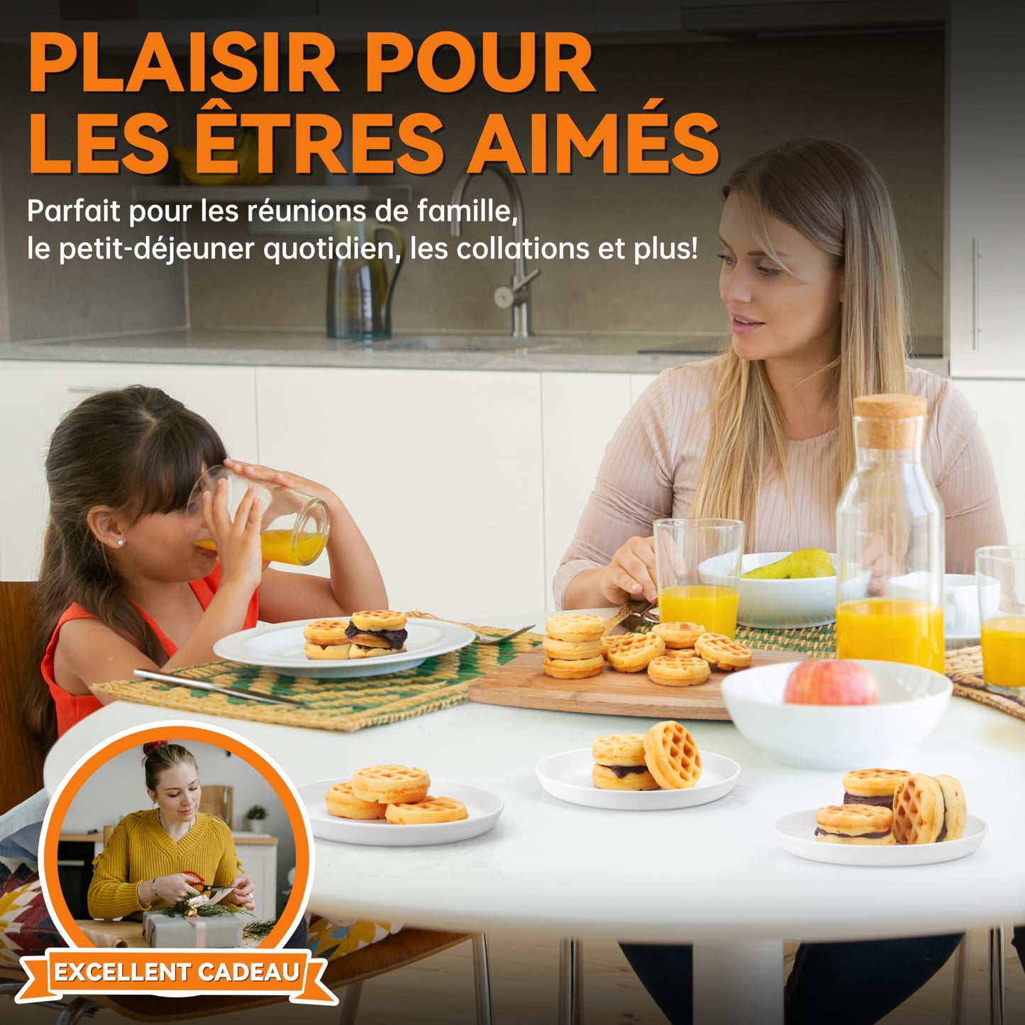 Baker's Friend Mini gaufrier rond - 11 x 5,5 cm - Petit choix pour petit déjeuner, brunch, fêtes pour événements, aqua, prise UE