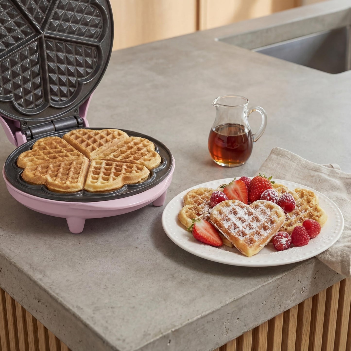 Bestron Gaufrier pour Gaufres Classiques en Forme de Cœur, Gaufrier avec Revêtement Anti-Adhésif pour Gaufres en Forme de Cœur, Design Rétro, 700 Watts, Couleur: Rose