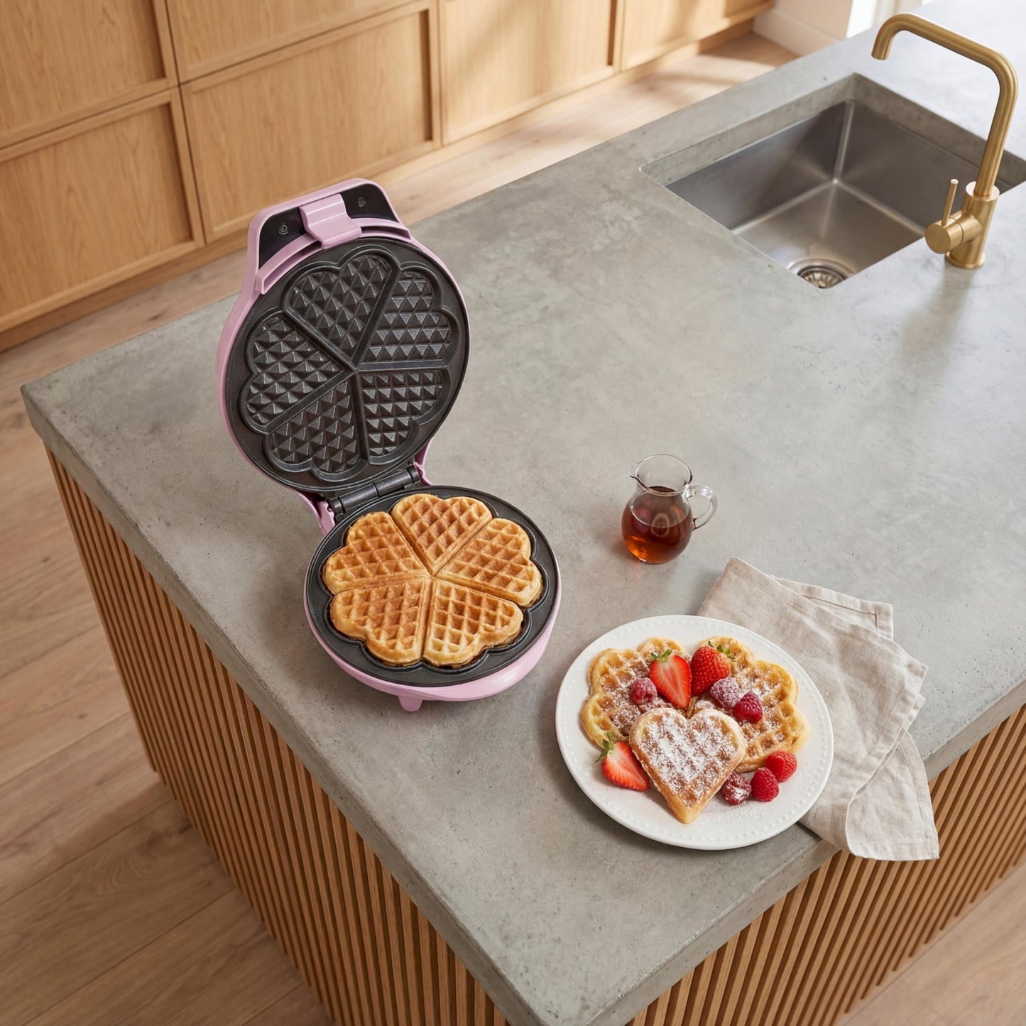 Bestron Gaufrier pour Gaufres Classiques en Forme de Cœur, Gaufrier avec Revêtement Anti-Adhésif pour Gaufres en Forme de Cœur, Design Rétro, 700 Watts, Couleur: Rose