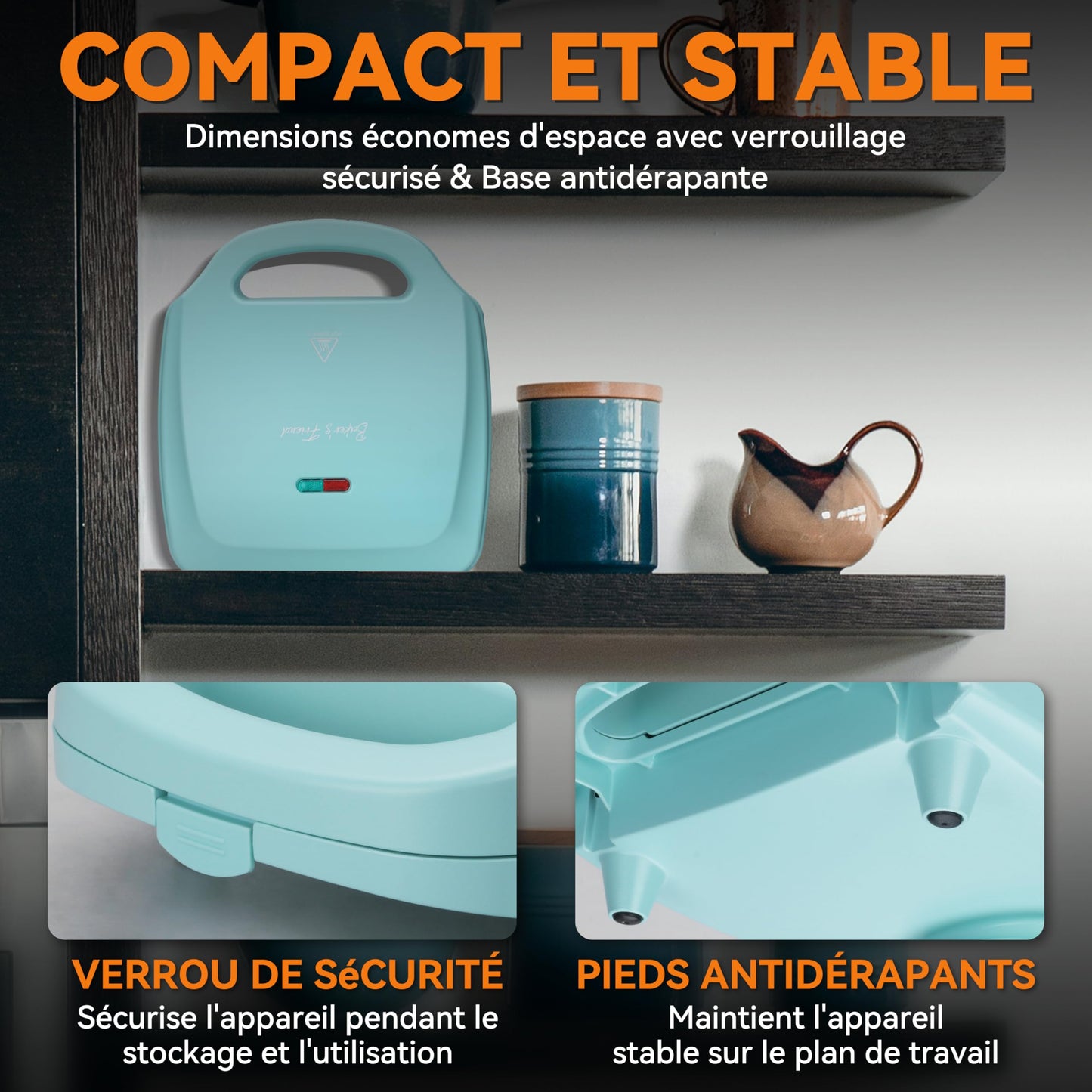 Baker's Friend Mini gaufrier rond - 11 x 5,5 cm - Petit choix pour petit déjeuner, brunch, fêtes pour événements, aqua, prise UE