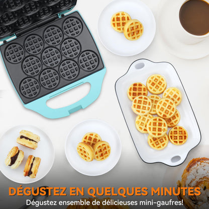Baker's Friend Mini gaufrier rond - 11 x 5,5 cm - Petit choix pour petit déjeuner, brunch, fêtes pour événements, aqua, prise UE