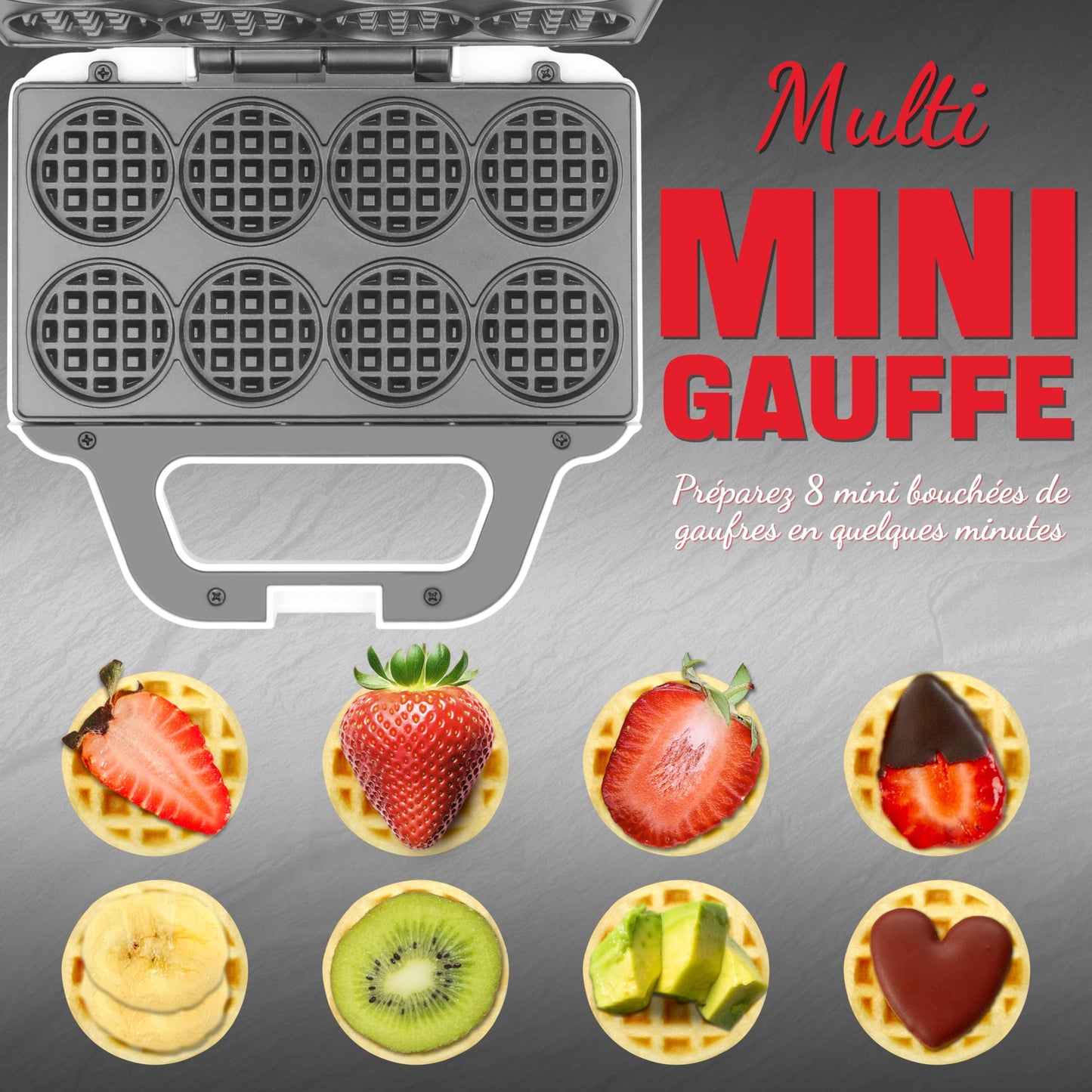 SugarWhisk Mini Waffle Maker, fer à gaufres pour enfants, fait des petites gaufres de 8 x 5cm, petit gaufrier, compact et facile à utiliser, surface antiadhésive, recette incluse, blanc