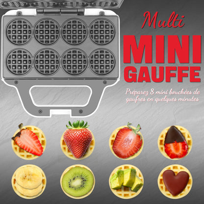 SugarWhisk Mini Waffle Maker, fer à gaufres pour enfants, fait des petites gaufres de 8 x 5cm, petit gaufrier, compact et facile à utiliser, surface antiadhésive, recette incluse, blanc