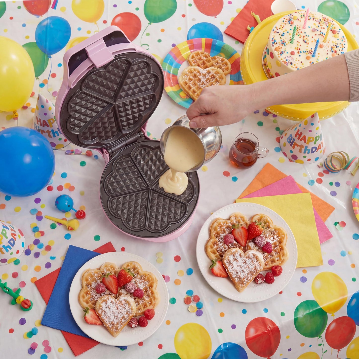 Bestron Gaufrier pour Gaufres Classiques en Forme de Cœur, Gaufrier avec Revêtement Anti-Adhésif pour Gaufres en Forme de Cœur, Design Rétro, 700 Watts, Couleur: Rose