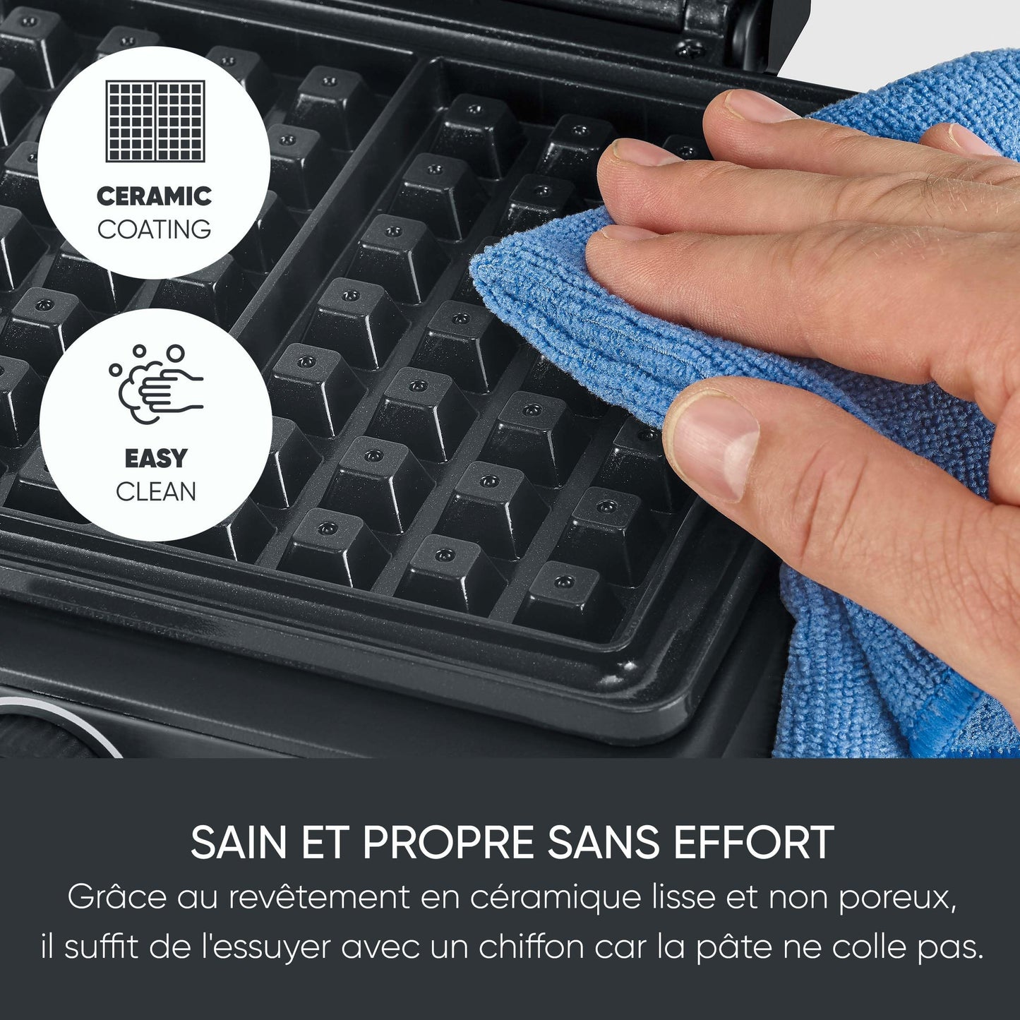 SEVERIN Gaufrier 1 600 W, Appareil à gaufres au revêtement antiadhésif pour gaufres belges moelleuses et croustillantes, Machine à gaufre sans PFAS au design compact, Noir, WA 2130