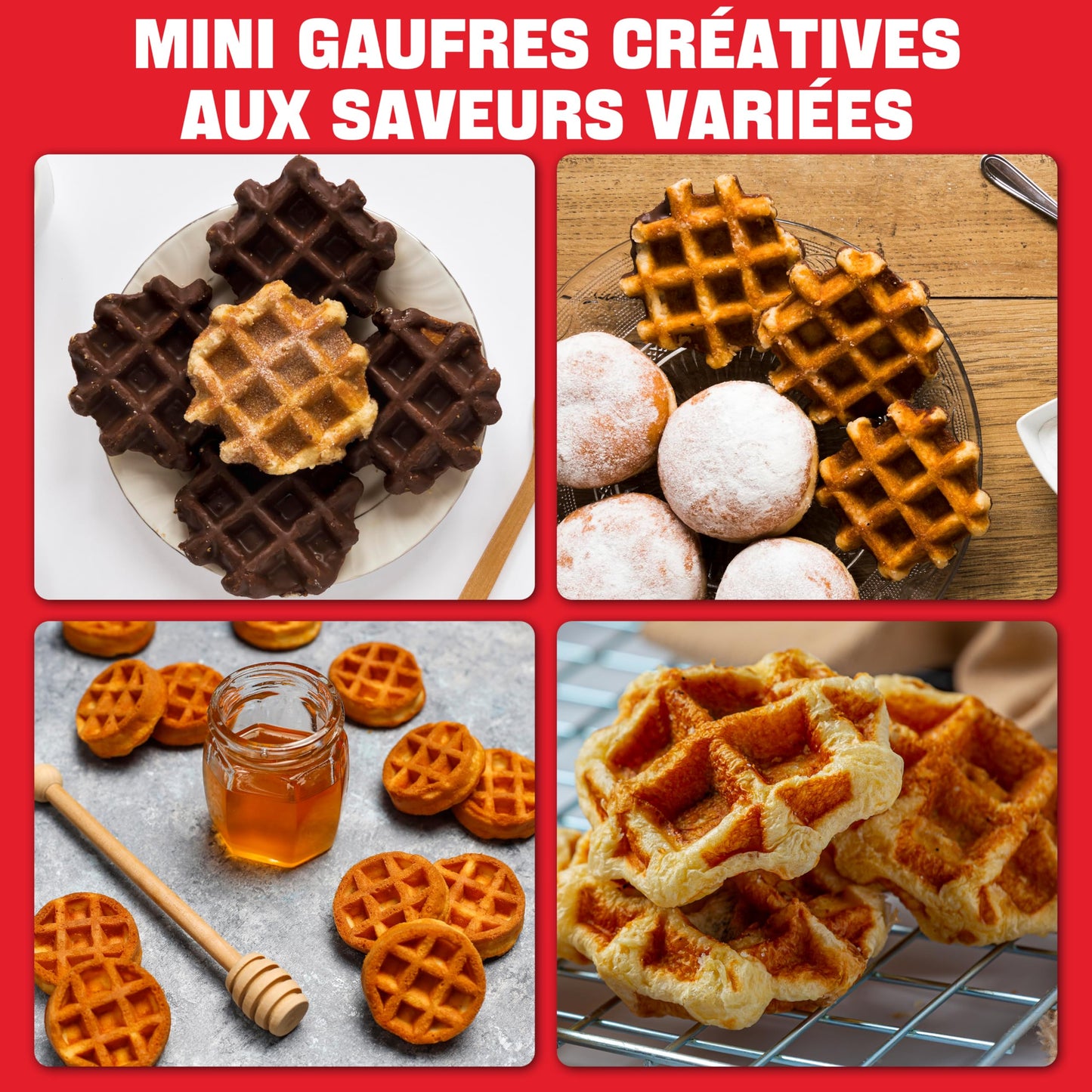 SugarWhisk Mini Waffle Maker, fer à gaufres pour enfants, fait des petites gaufres de 8 x 5cm, petit gaufrier, compact et facile à utiliser, surface antiadhésive, recette incluse, blanc